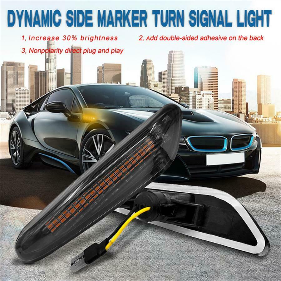 2x Dynamic LED Side Marker Turn Signal Indicator Lights For BMW E90 E92 E60 E82