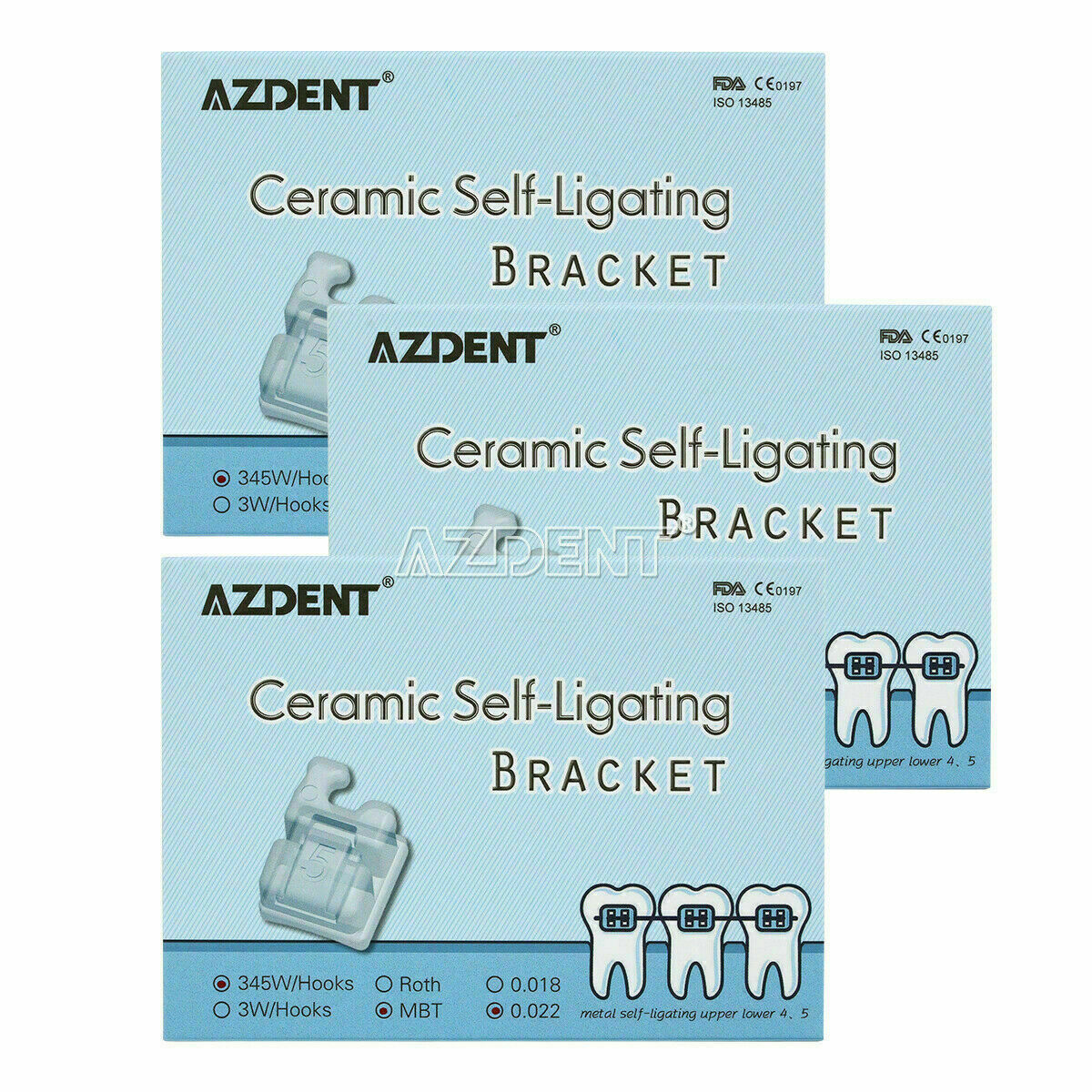 3 X Dental Orthodontic SELF-LIGATING BRACKETS SL CLEAR MBT 0.022 5*5 HK 345Hooks