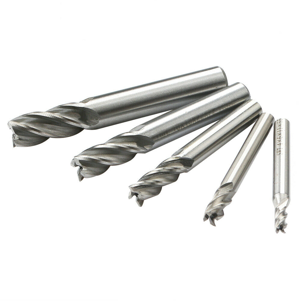 5pc/Set HSS CNC Straight Shank 4Flute End Mill Router Drill Bit Cutter Tool