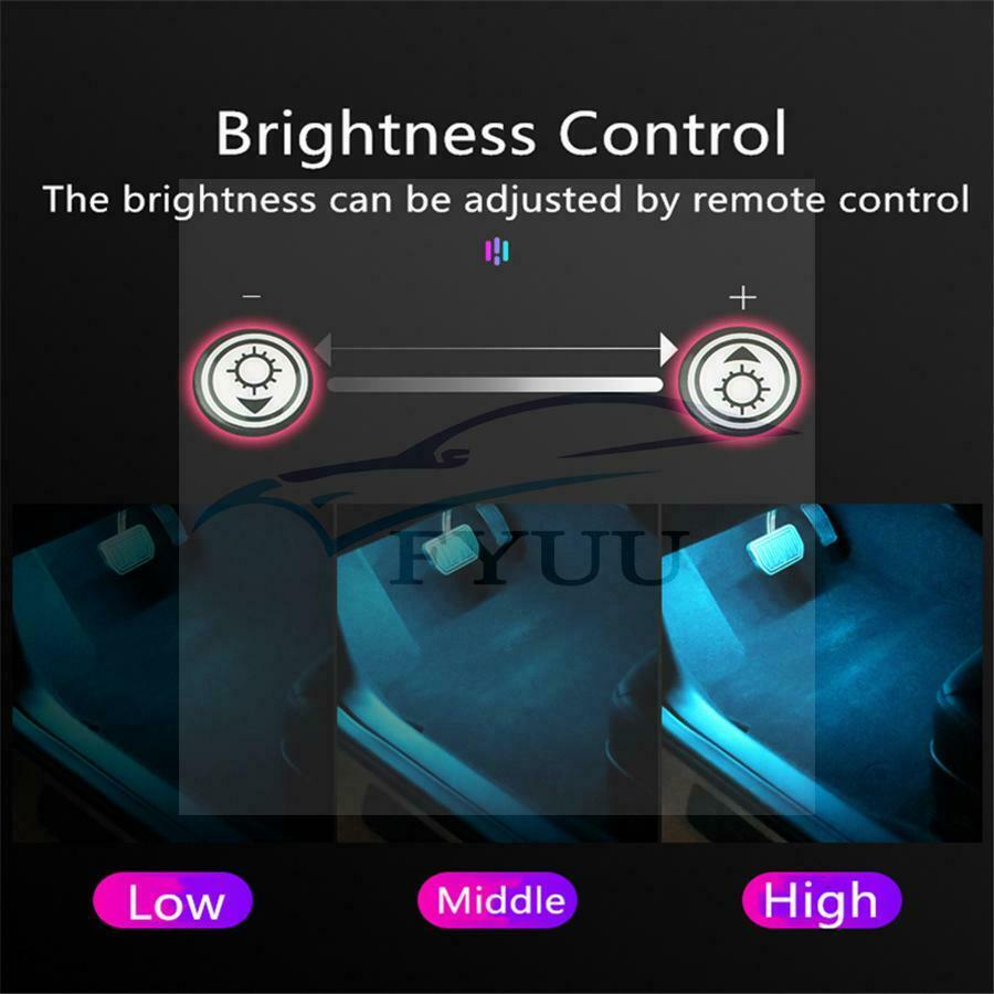 4Pc Remote Car Ambient  RGB LED Wireless Lamp Charging Foot Light Interior Light