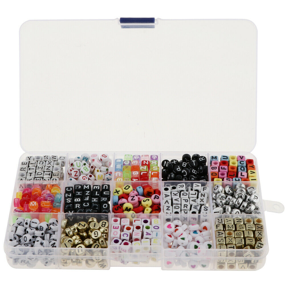 1100Pcs Mixed Color Alphabet A-Z Cube/ Round Beads for Jewelry Making DIY