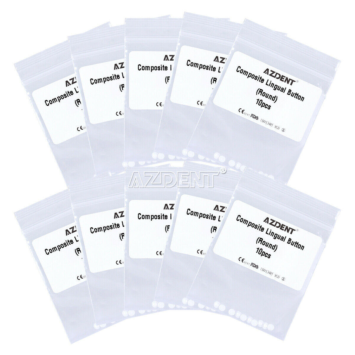 10 X Dental Orthodontic Composite Ceramic Lingual Buttons Bondable Round Base