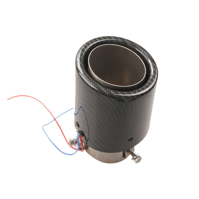 35-61mm Inlet Carbon Fiber Look Car SUV Exhaust Muffler Pipe Tip w/RED LED Light