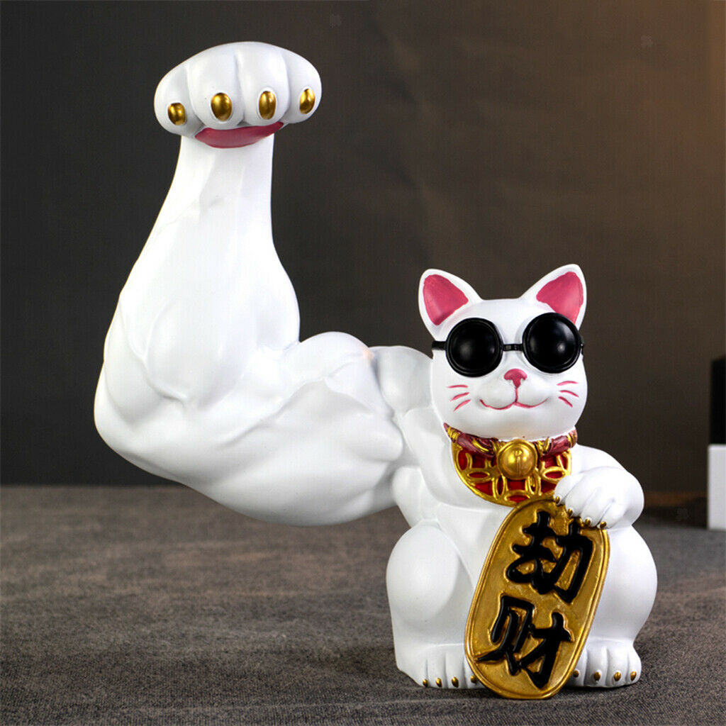 Chinese Lucky Cat Waving Arm Good Luck Feng Shui Home Door Interior Decor white