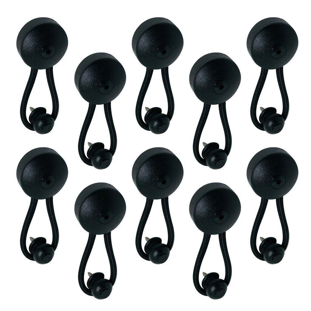 10Pieces Bungee Shock Cord Clip Loop Black With Knob For Truck Tarp Canvas