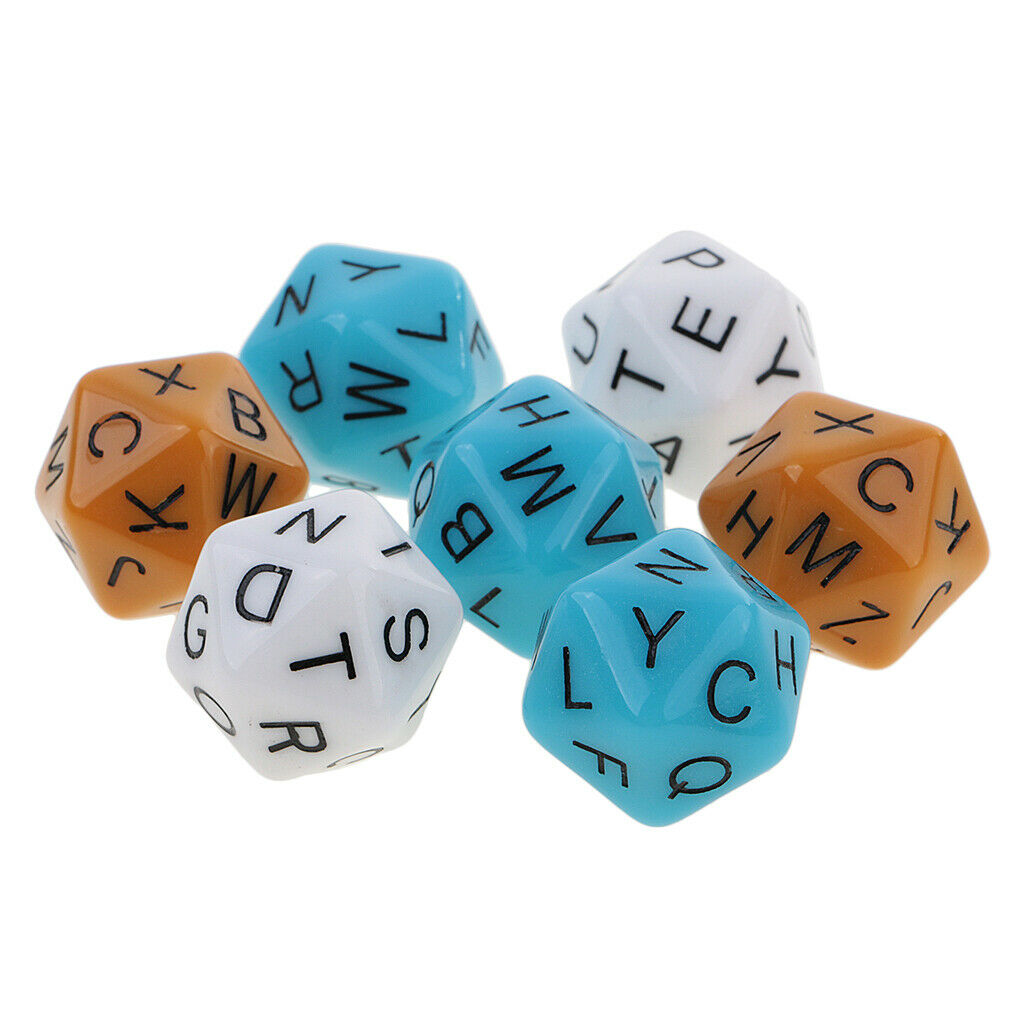 Lots 7 Acrylic Polyhedral Dice English Alphabet Dices for Roleplaying Game