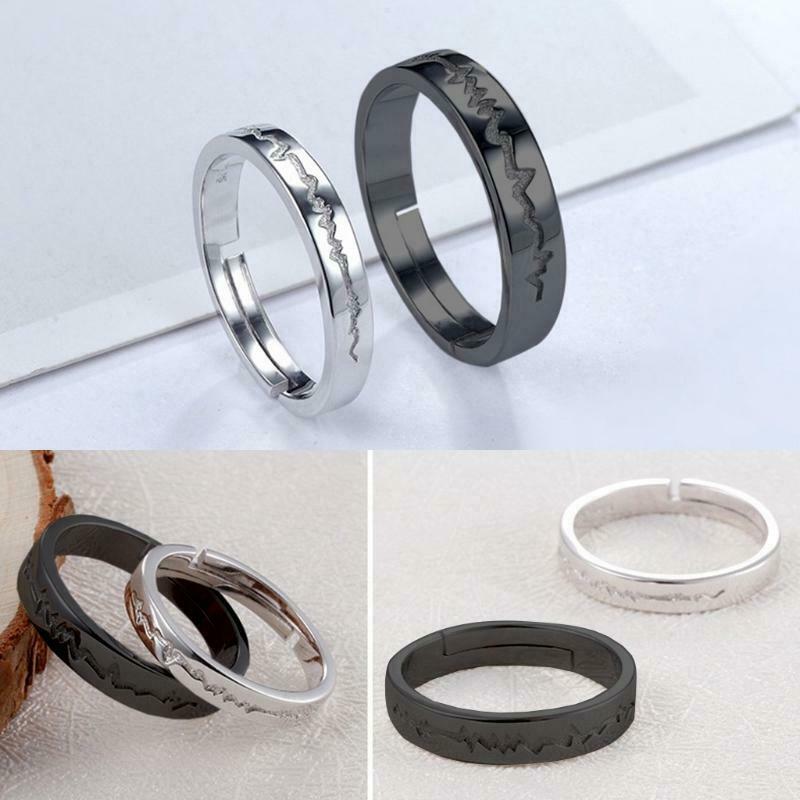 1Pair Fashion Couples Love Ecg Ring Adjustable for Valentine's Day Birthday Gift