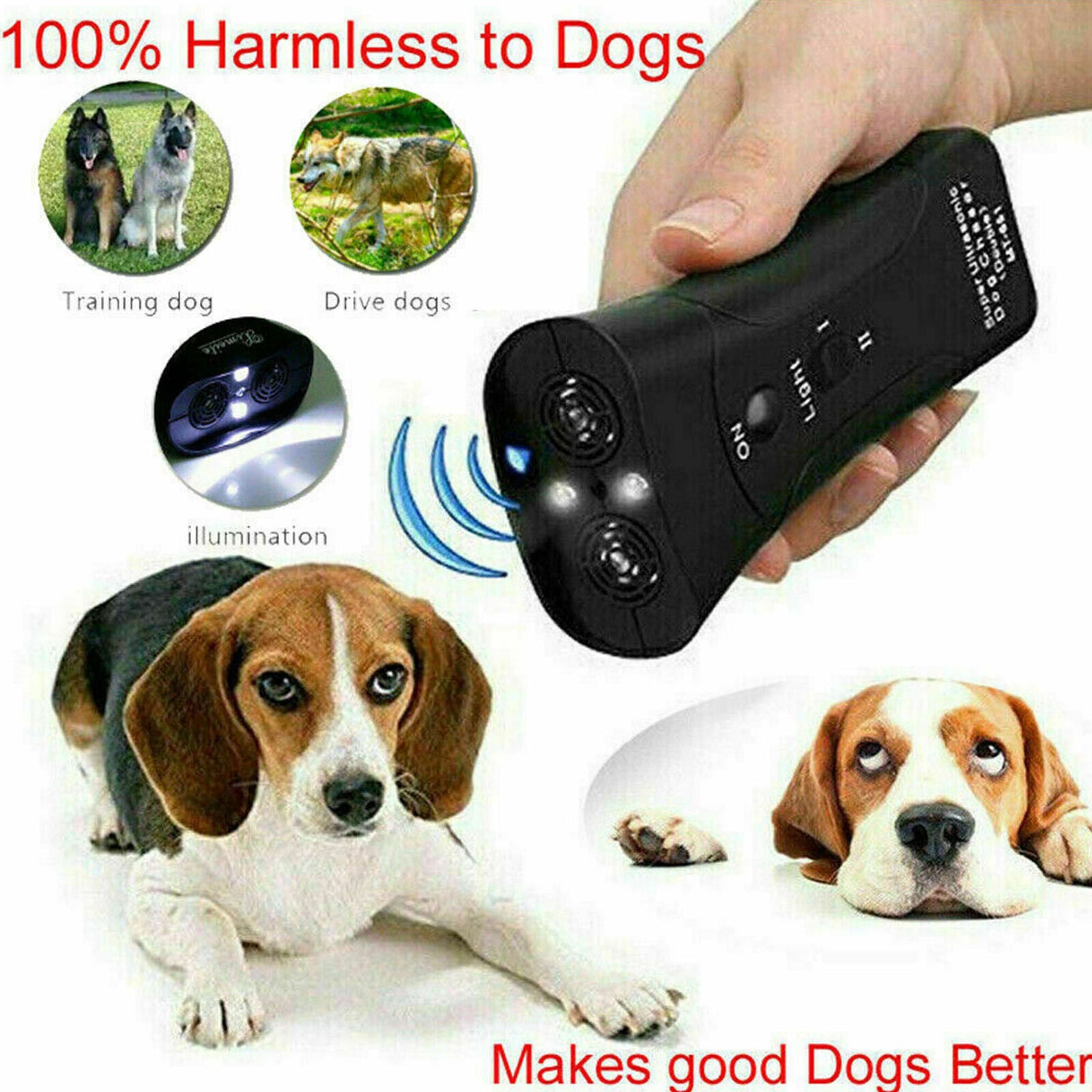 Ultrasonic Anti Dog Barking Pet Trainer LED Light Gentle Chaser Petgentle Device