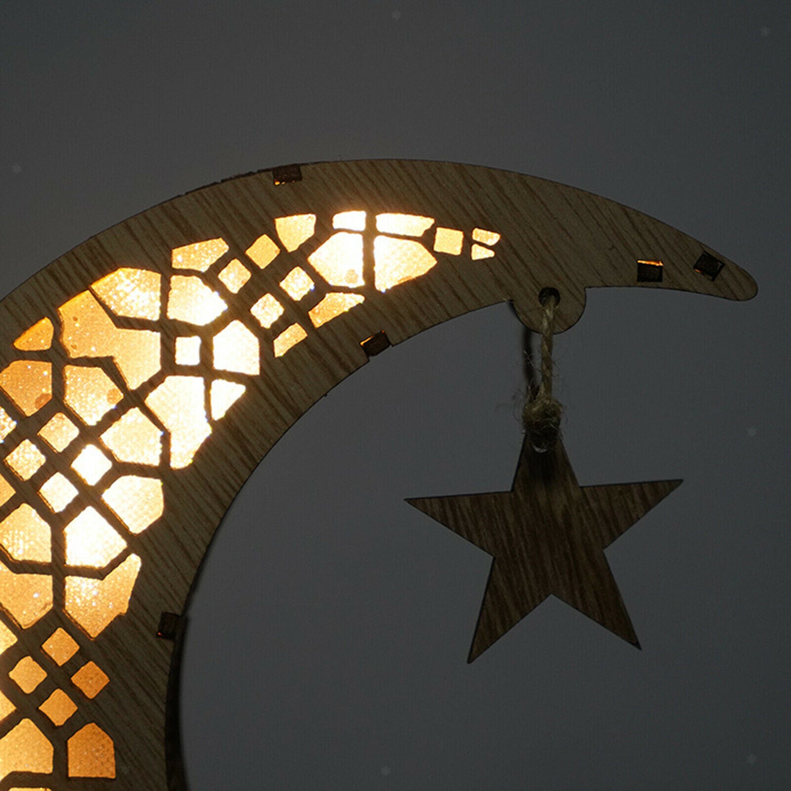 Wooden Ramadan Decorations Moon Shaped Lamp Tabletop Festival Party Supplies