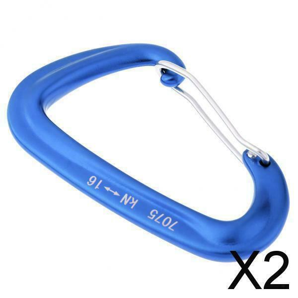 2X Aluminum Wire Gate Hammock Safety Carabiner D Type Keychain Buckle Blue