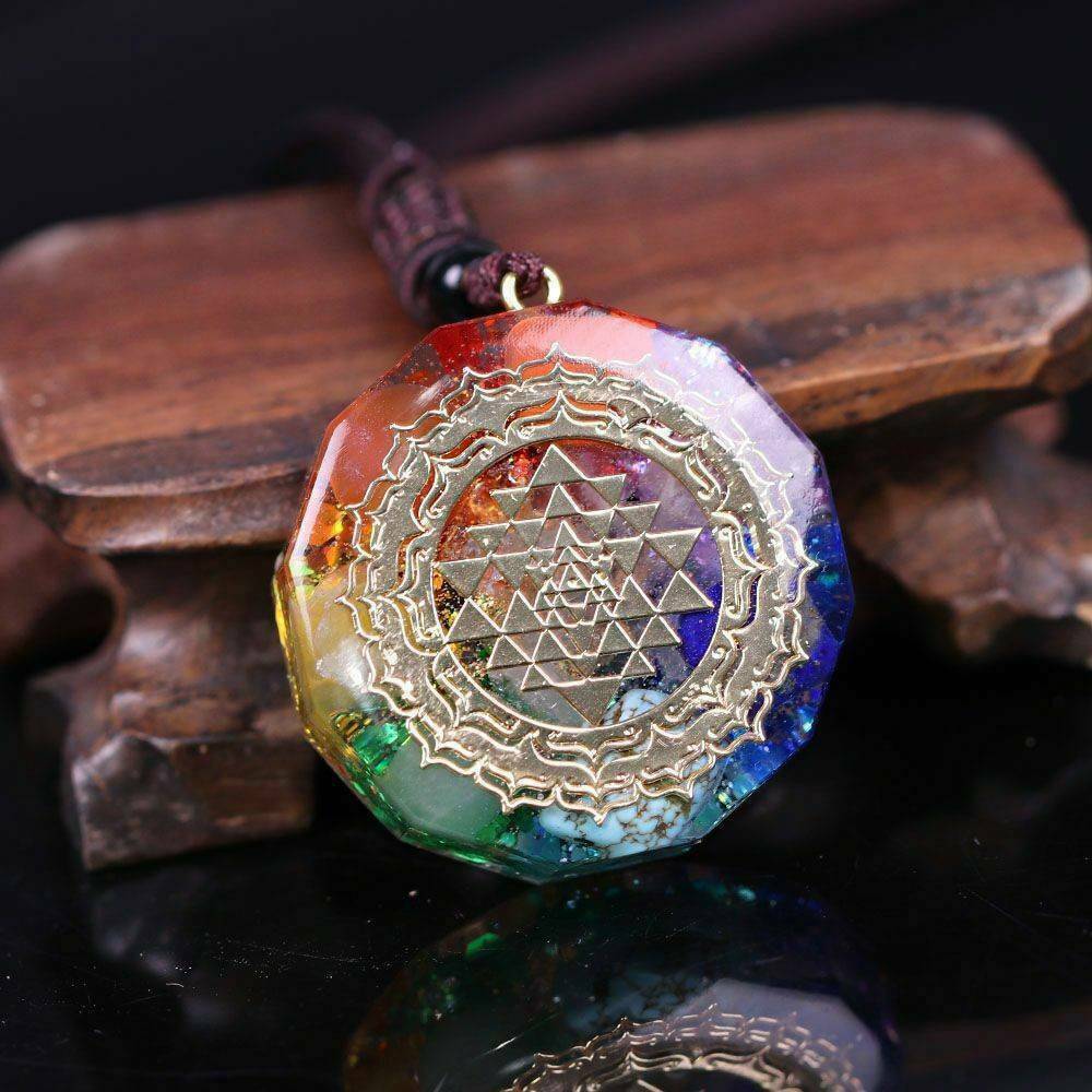Orgonite Sri Yantra Pendant Necklace Sacred Geometry Chakra Energy Necklace US