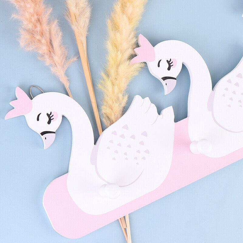 1pc Wooden Swan Shaped Hook Nordic Style Swan Princess Crown Wall Mounted HoBDA