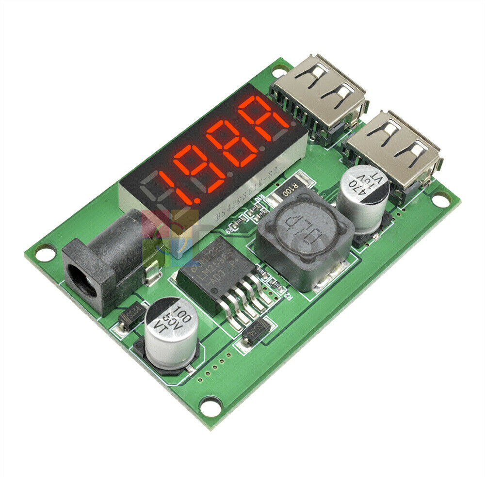 DC-DC 12V/24V/36V to 5V 3A Dual USB Step Down Buck Converter Voltmeter For Car
