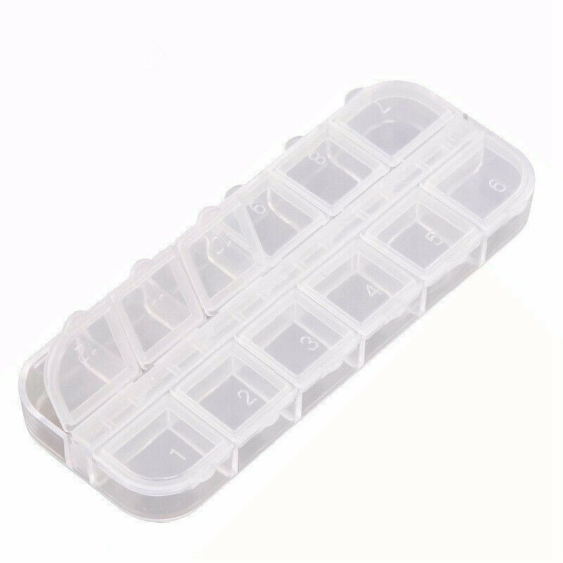 12 Compartment Empty Storage Case Box for Nail Art Tips Gems Rhinestone Tool