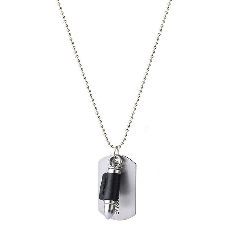 Mens Military Bullet Charm Dog Tags Single Embossed Chain Pendant Neckla.l8