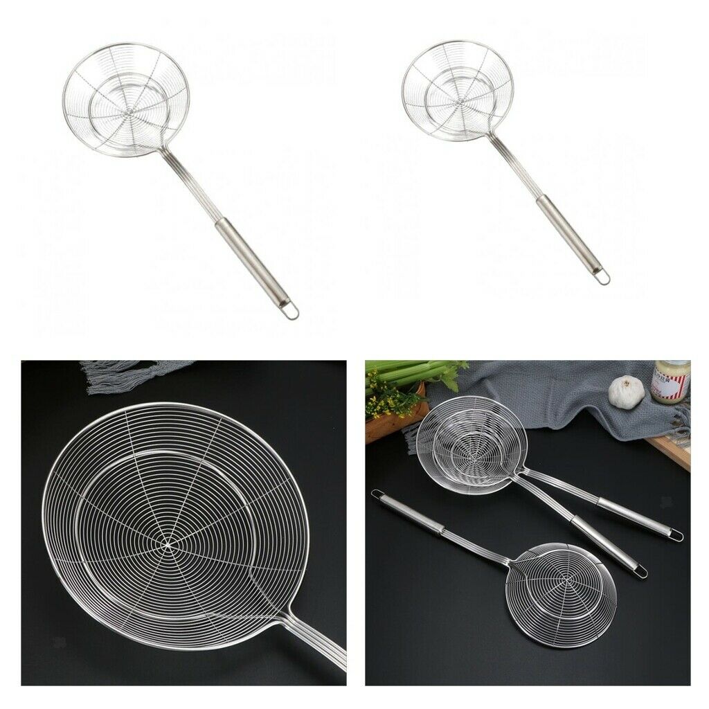 2x Stainless Steel Skimmer Ladle Spider Strainer Frying Pasta Rustproof