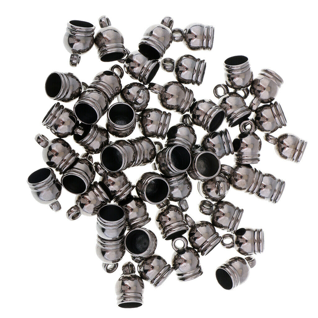 50pcs DIY Jewelry Bead Caps Cord End Caps Tassel Crimp Connector Grey 8mm