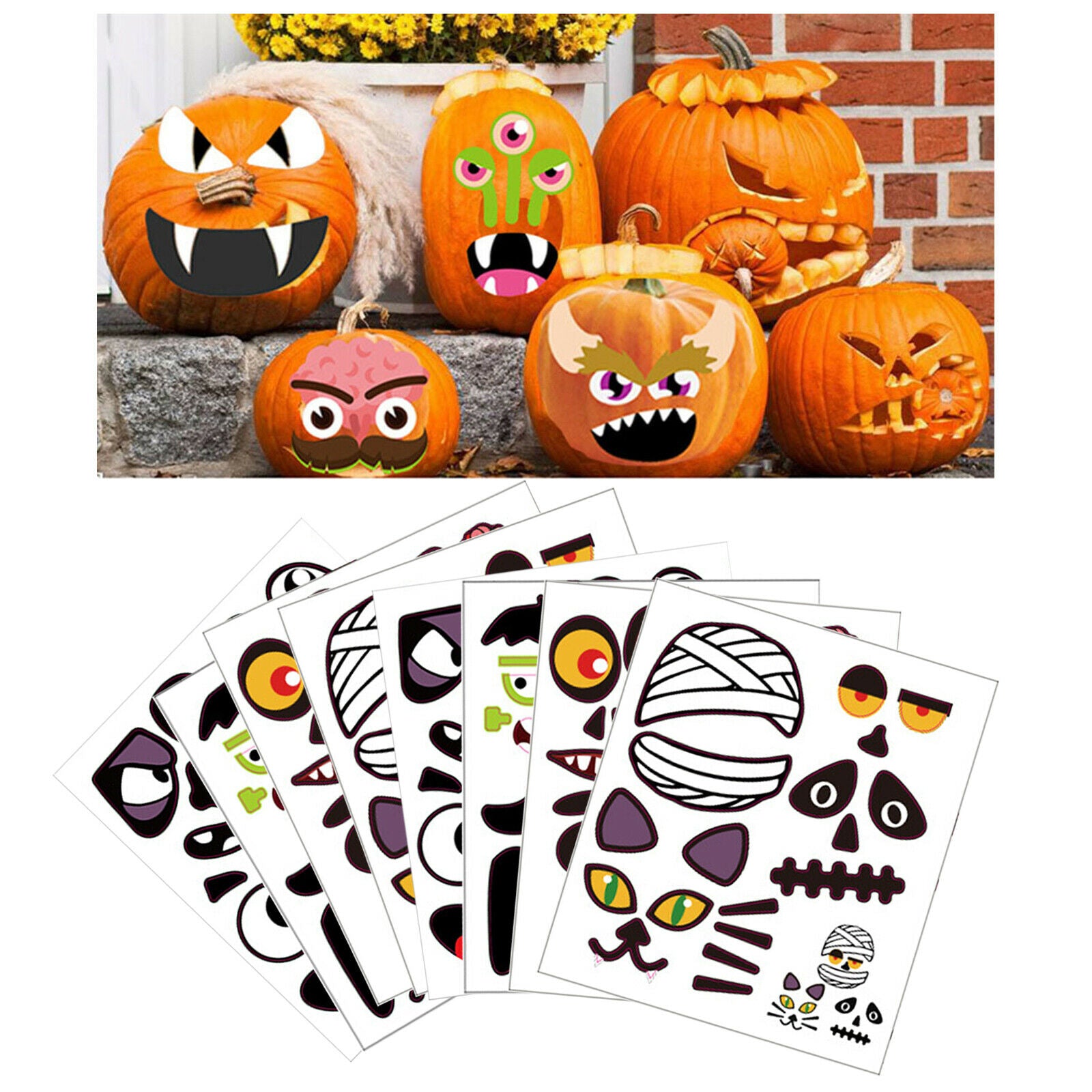 8-Pack Funny Halloween Stickers for Water Bottles Gift Pumpkin Kids Party