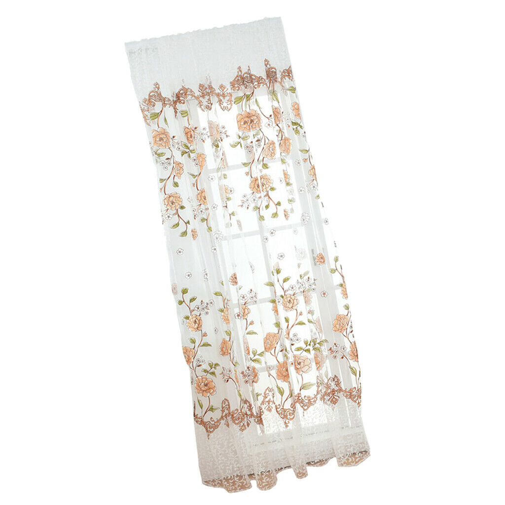 Offset Printed Voile Slot Top Panel Tulle Window Blinds Yellow-100x270cm
