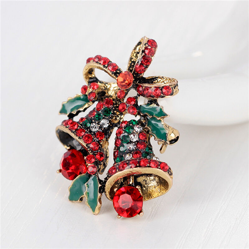Fashion Christmas Rhinestone Cute Christmas Bell Brooch Pin Xmas Gift Party Qx