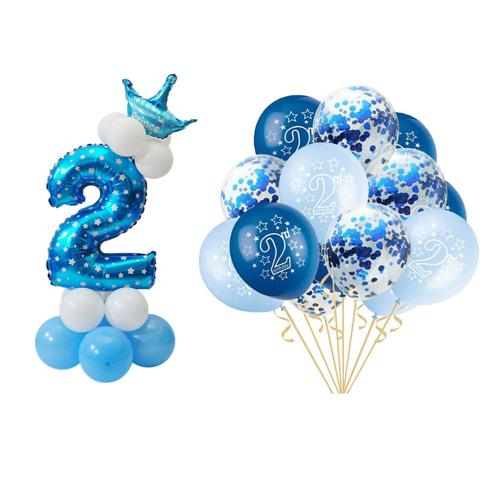 2 Sets Confetti Balloons 12 Inches 2nd Birthday +Numbers Crown Foil Balloons