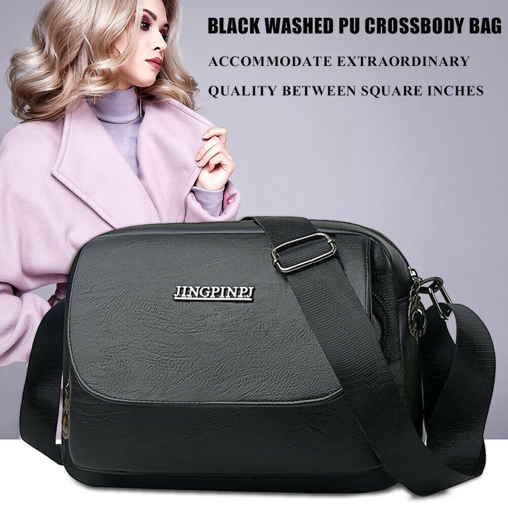 Women Washed PU Crossbody Bag Large Capacity Mother Zipper Shoulder Pouch @