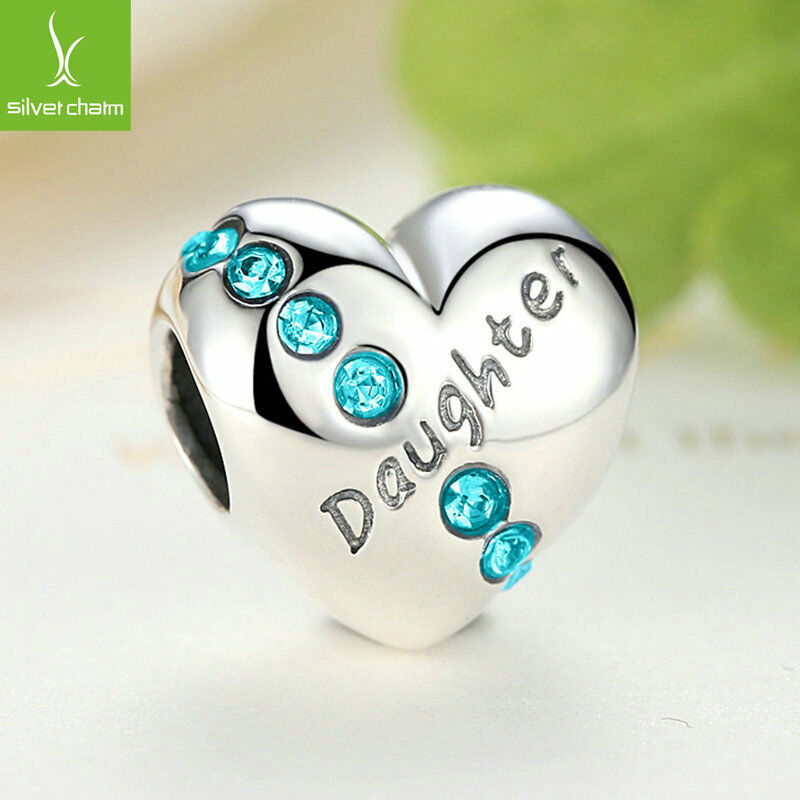 Authentic 925 Sterling Cute Daughter Charms With Blue Clear Crystal Love Jewelry