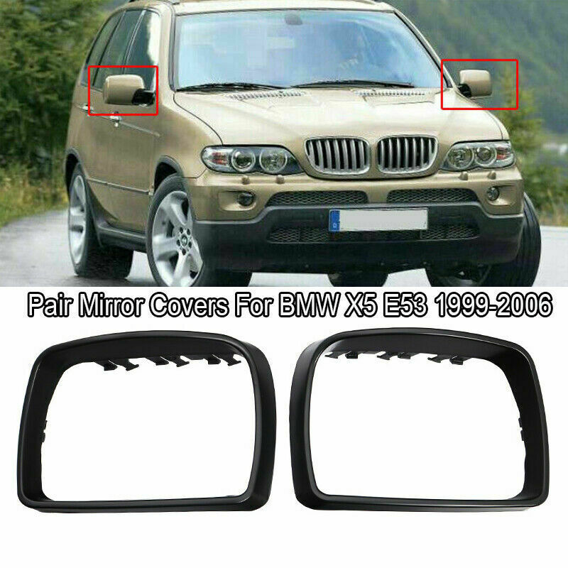 Pair Door Wing Mirror Cover Cap Trim Ring Left Right Fit BMW X5 E53 1999-2006