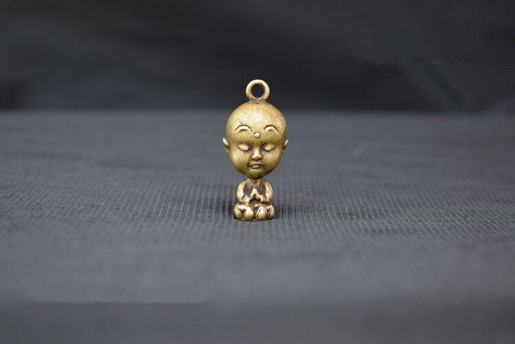 China Pure brass Big head little novice monk small pendant