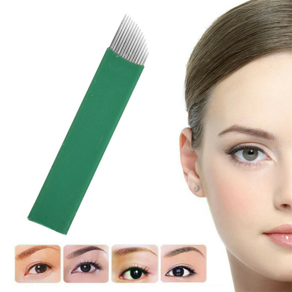 100 Eyebrow Blades Microblading Tattoo Brows Needles Make-up Tools 14 Pins