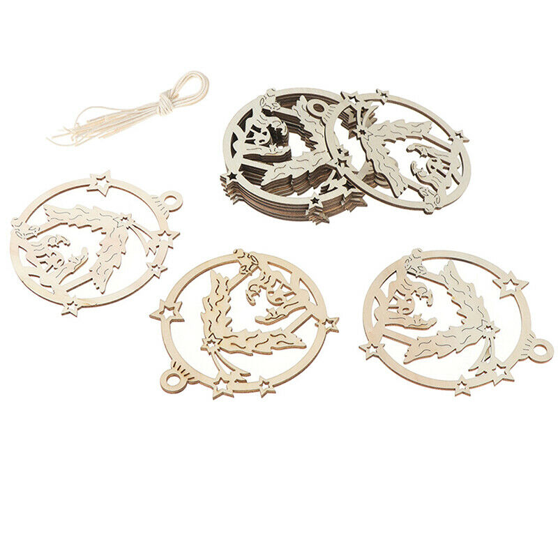 10pcs Wooden Embellishments Christmas Tree Jesus Pattern PendantDD