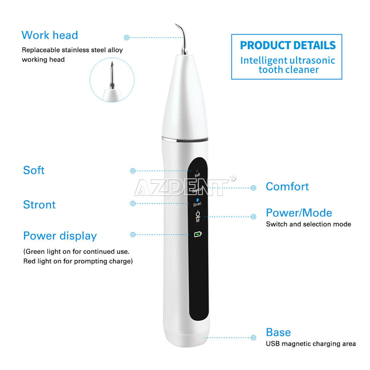 Portable Ultrasonic Tooth Cleaner 3 Modes USB Removal of Calculus Waterproof