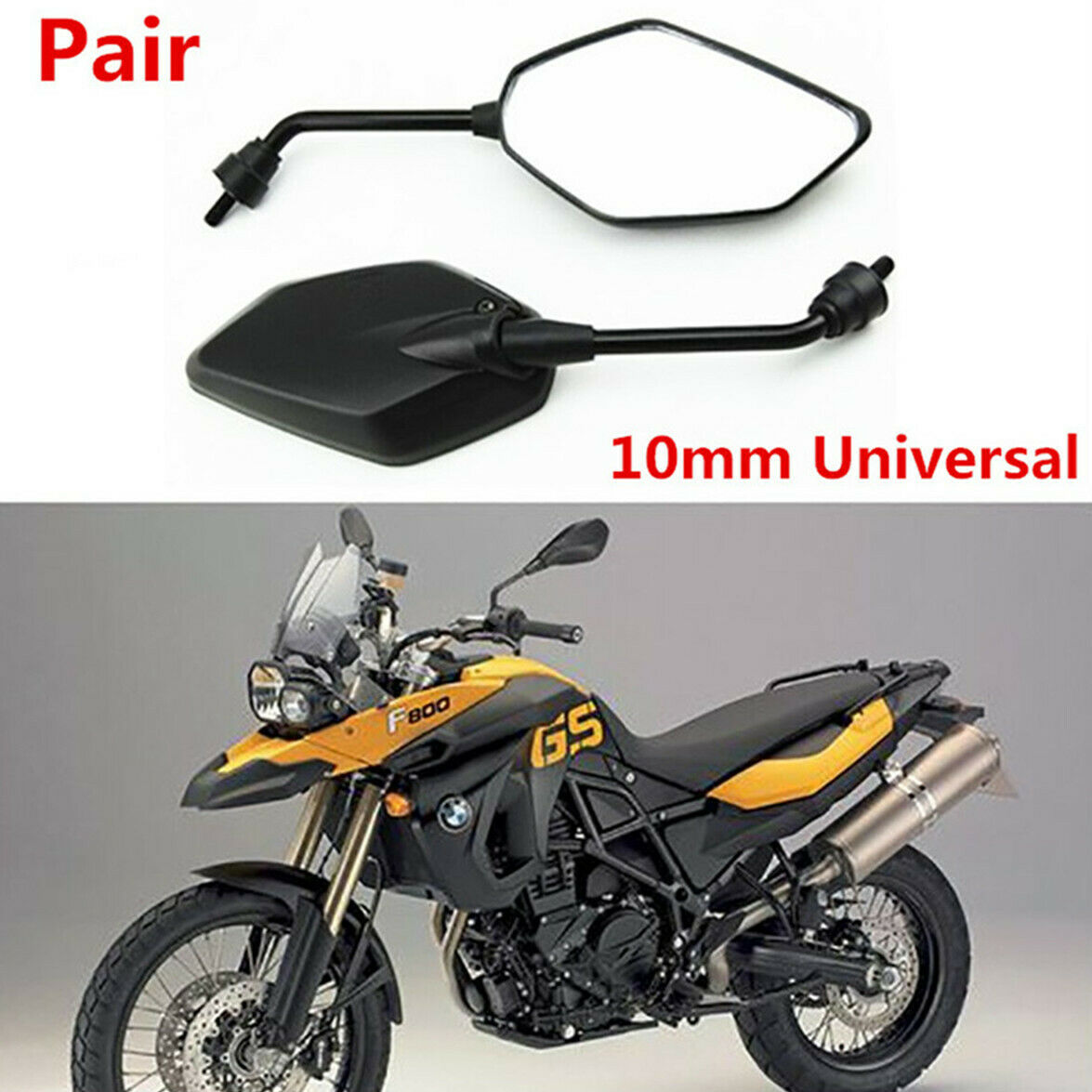 Pair Motorcycle Bike 360 rotated Rearview Dual Side Mirrors 10mm Black Universal