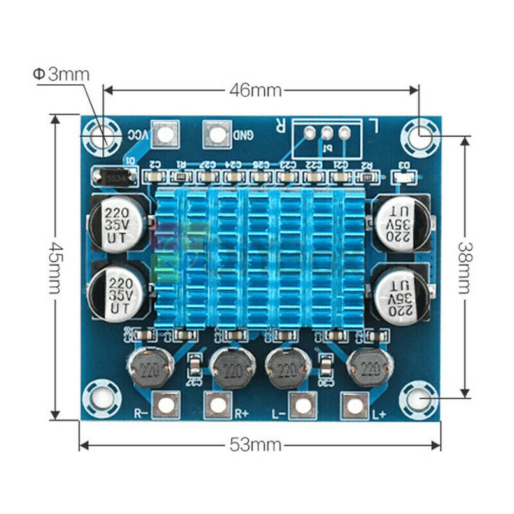 2 Channel Digital Audio Power Amplifier Board 2*30W Audio Module DC 8-26V