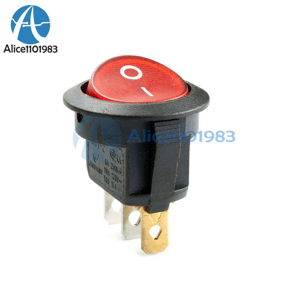5Pcs 6A/250V 10A/125V Mini 3 Pin Round Red SPDT ON-OFF Rocker Switch Snap-in