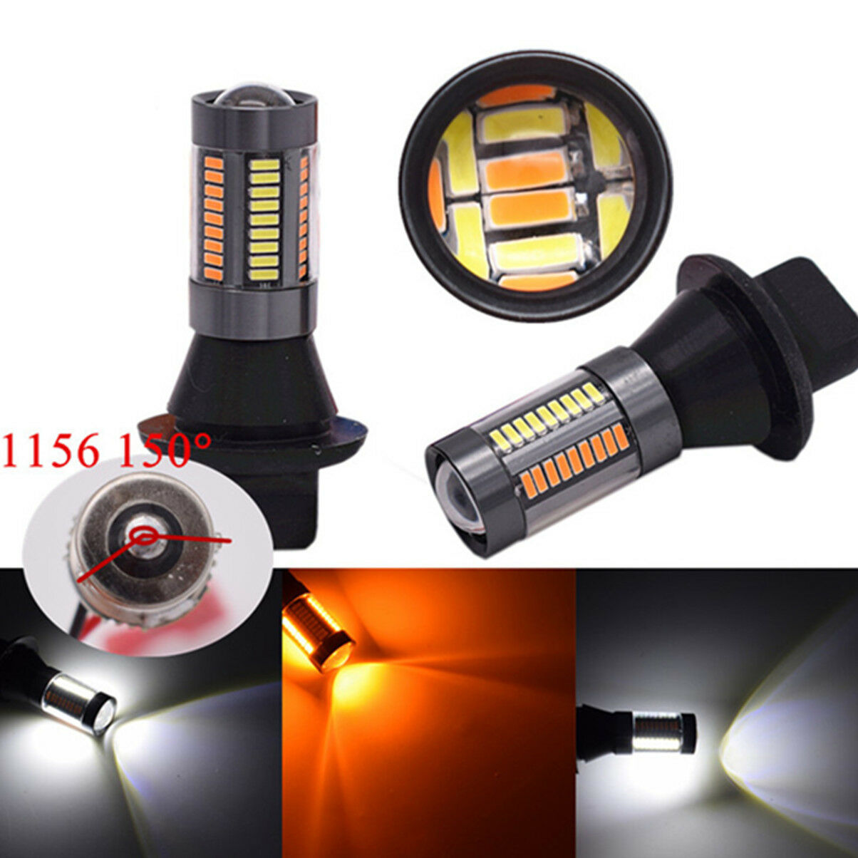 2pc 1156/ BAU15S 66SMD DRL white turn yellow Turn Signal Light Error Free Canbus