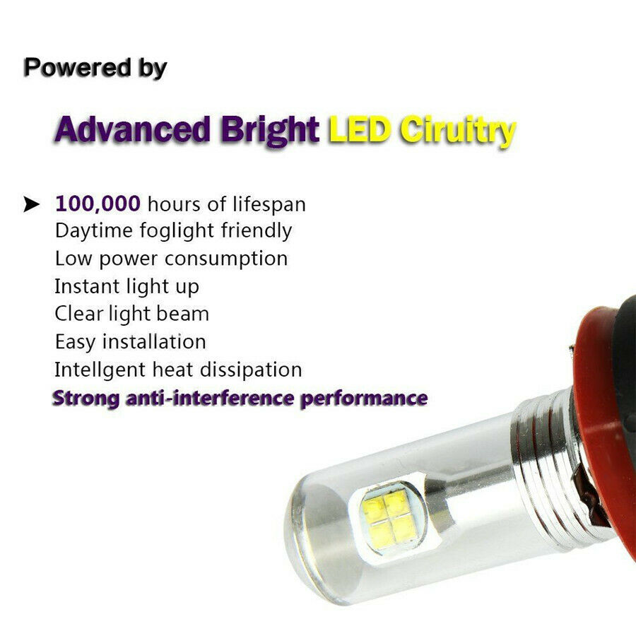 2x White H8 H11 LED Projector Lens DRL Fog Light Bulb 6000K 80W CREE LED Lamp