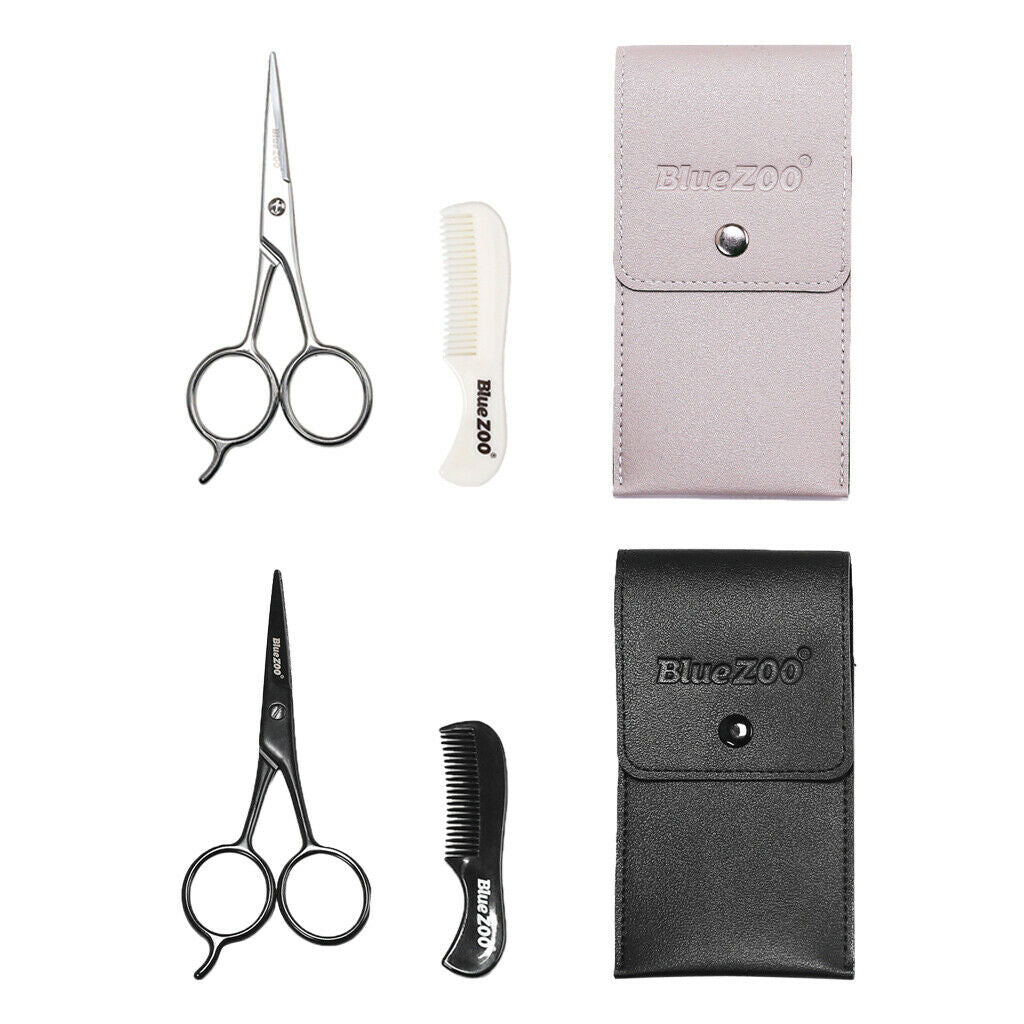 2 Pack Salon Beard Scissors Precise Facial Hair Trimmer w/Comb Pouch Set