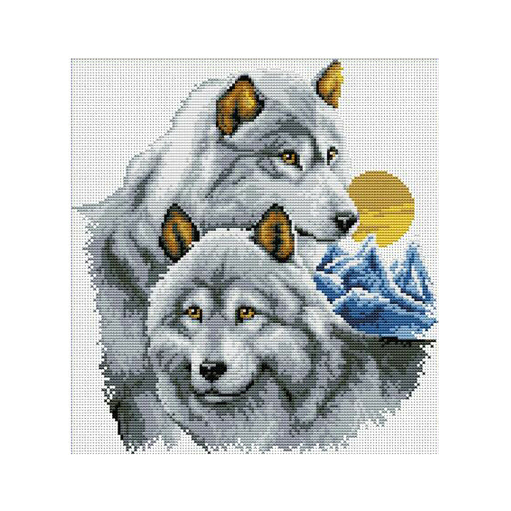 Handmade Ribbon Embroidery Wolf Animal Painting Kit Cross Stitch 39 x 42cm