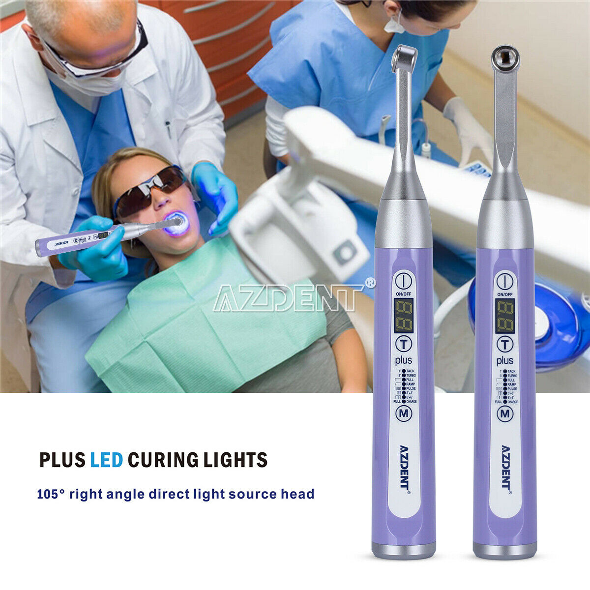 2X AZDENT Dental Wireless LED Curing Light Lamp Plus105 1 Second Curing Purple