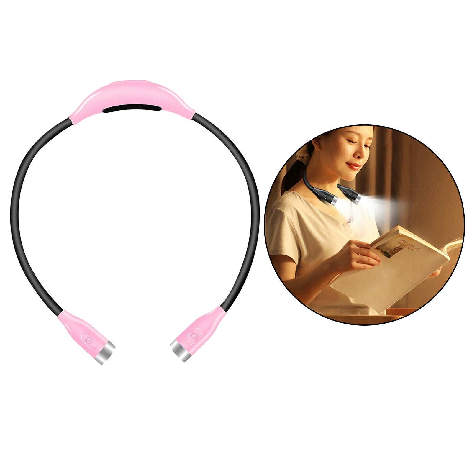 Hands Free Reading Book Light Over Neck Rechargeable Neckband Bed Lamp Pink
