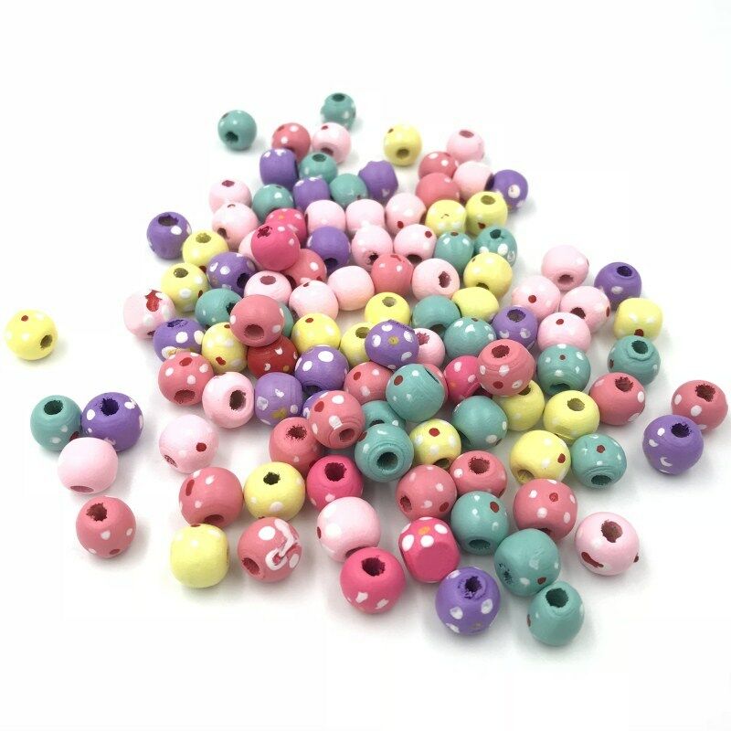 100X Mixed Dot Wooden Beads Loose Beads Kids Toys Pacifier Clip Accessories 10mm