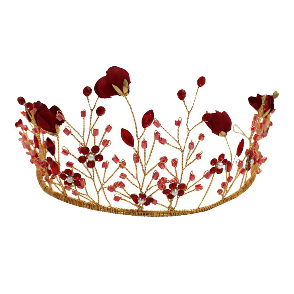 Bride Crown Headband Red Tiara Hair Band Party Headwear Headdress Headpiece