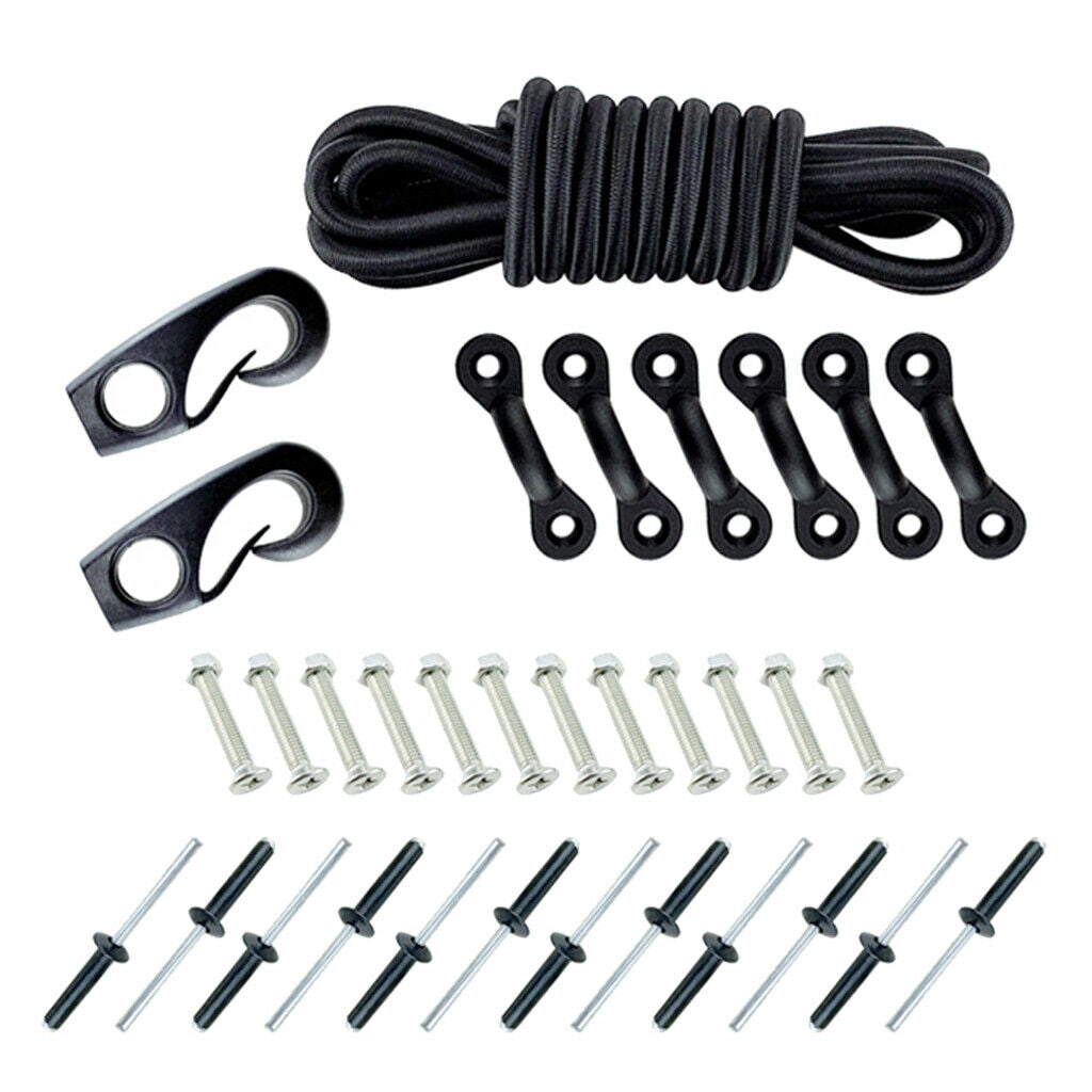 Kayak Boat Bungee Kit 8ft Cord 6 Nylon Padeyes 12 Screws 12 Rivets 2 Cord Ends