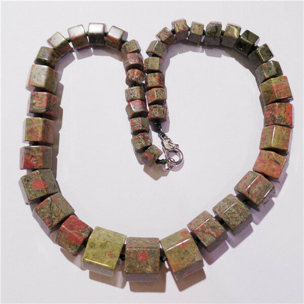 1 Strand Natural Unakite Jasper Hexagon Column Beads Handmade Necklace HH9272