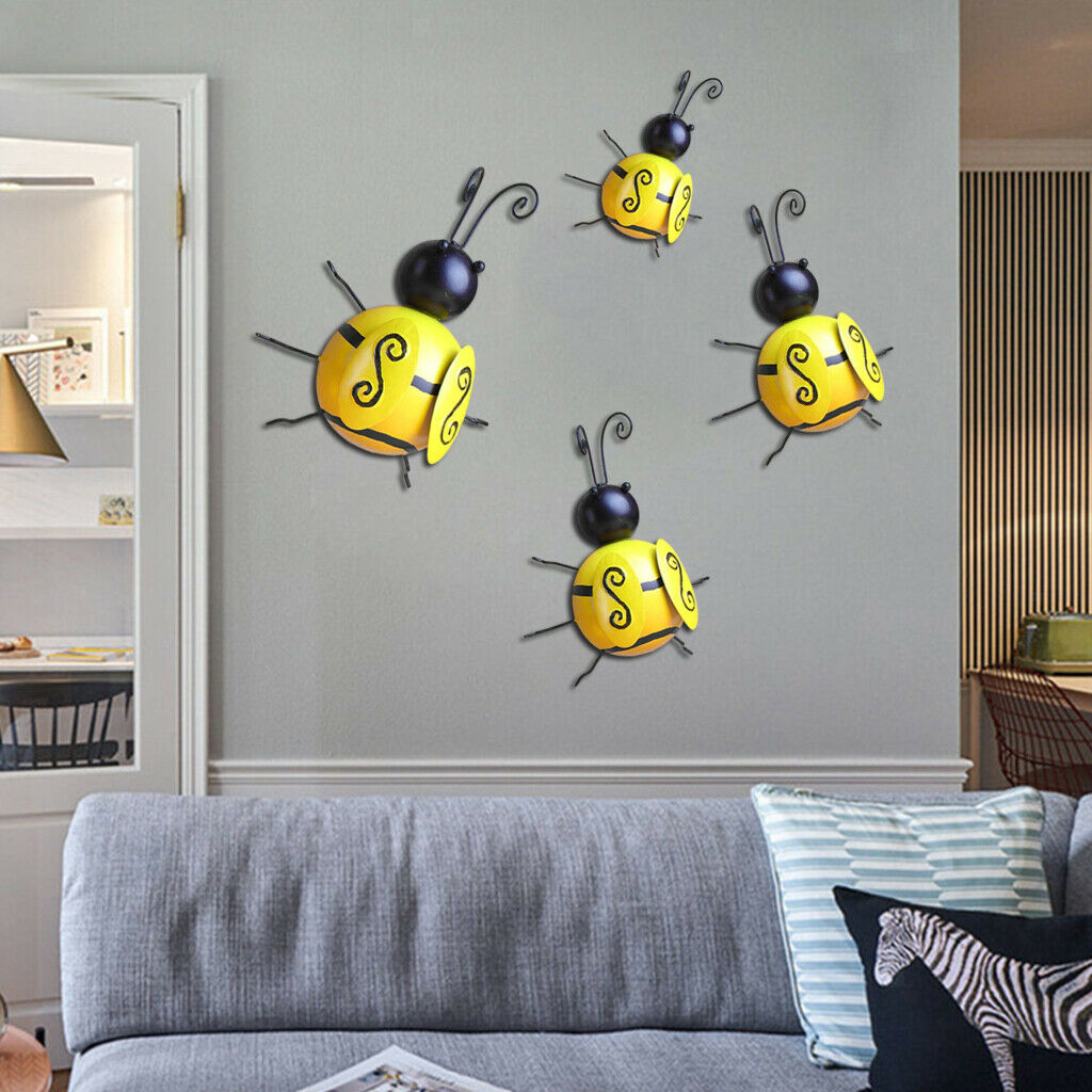 4Pc Metal Bee Wall Statue Garden Fence Lawn Accents