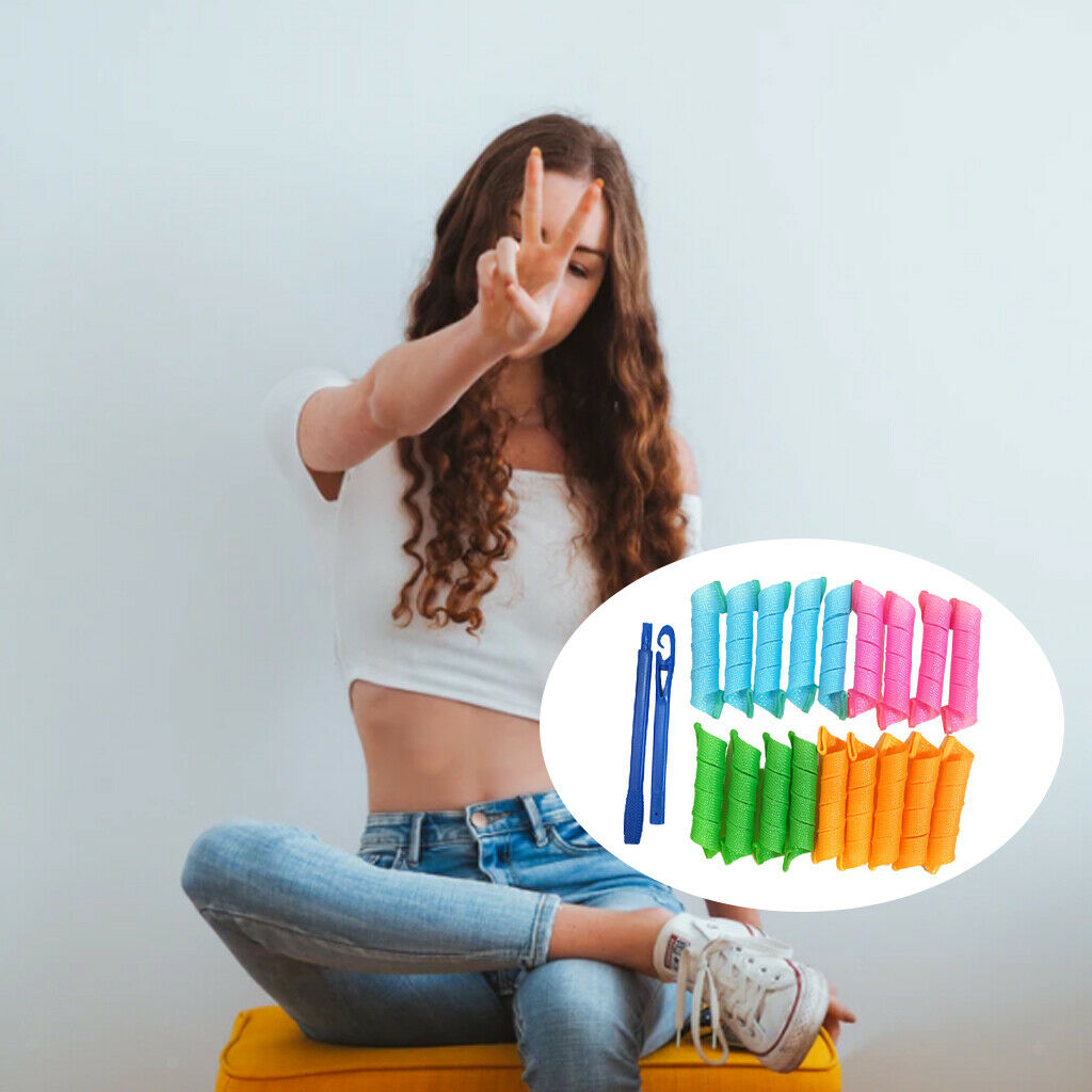 18x Hair Curlers Spiral Curls DIY Styling Kit for Women Girls Mixed Color