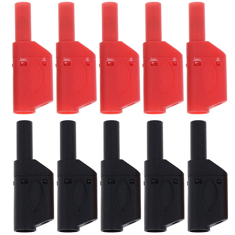 10Pcs Safety 4mm Male Stackable Banana Plug Connector Shrouded Fully Insula_DD
