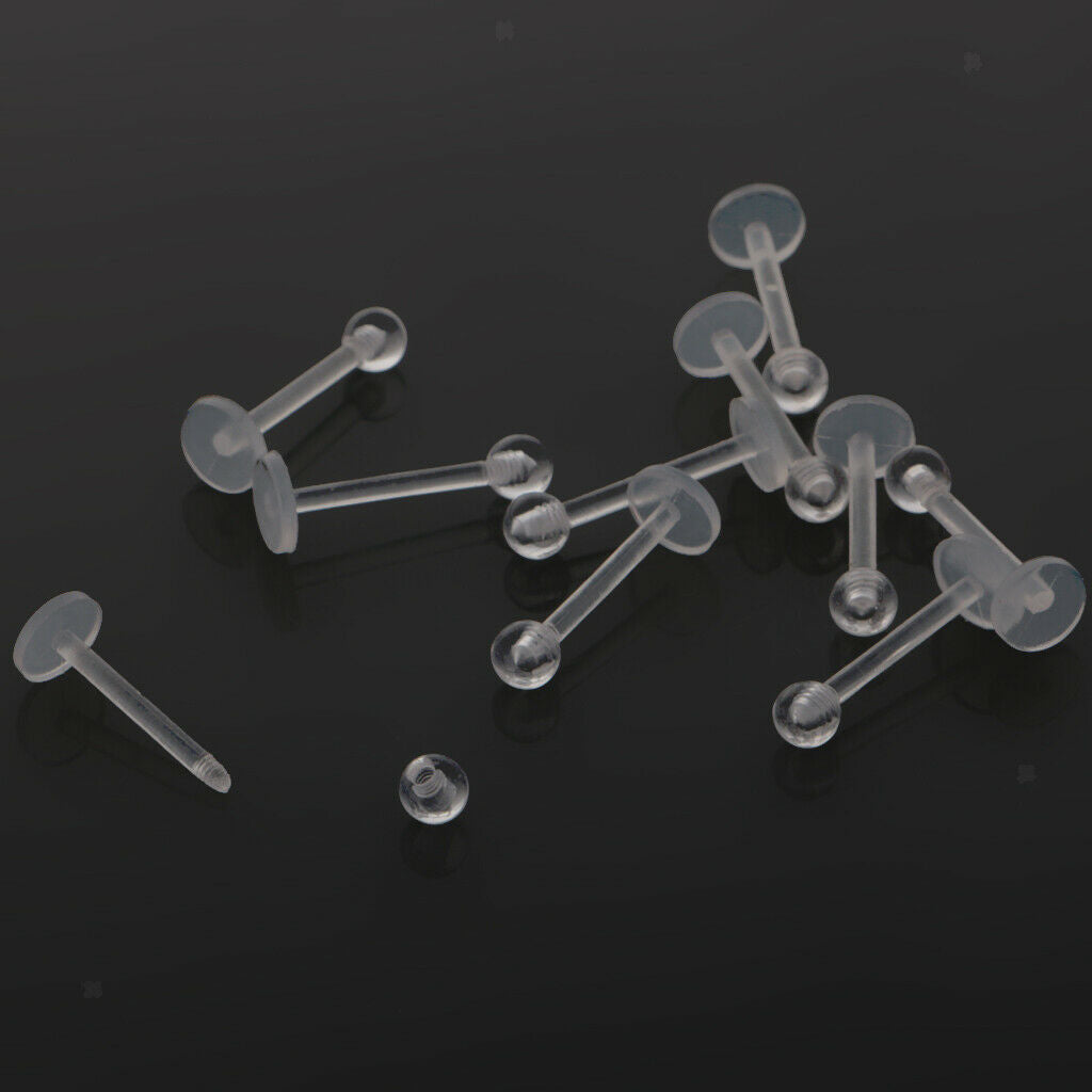 10Pcs 18G Clear Acrylic Tragus Retainer Lip Rings Nose Studs Labret Ear