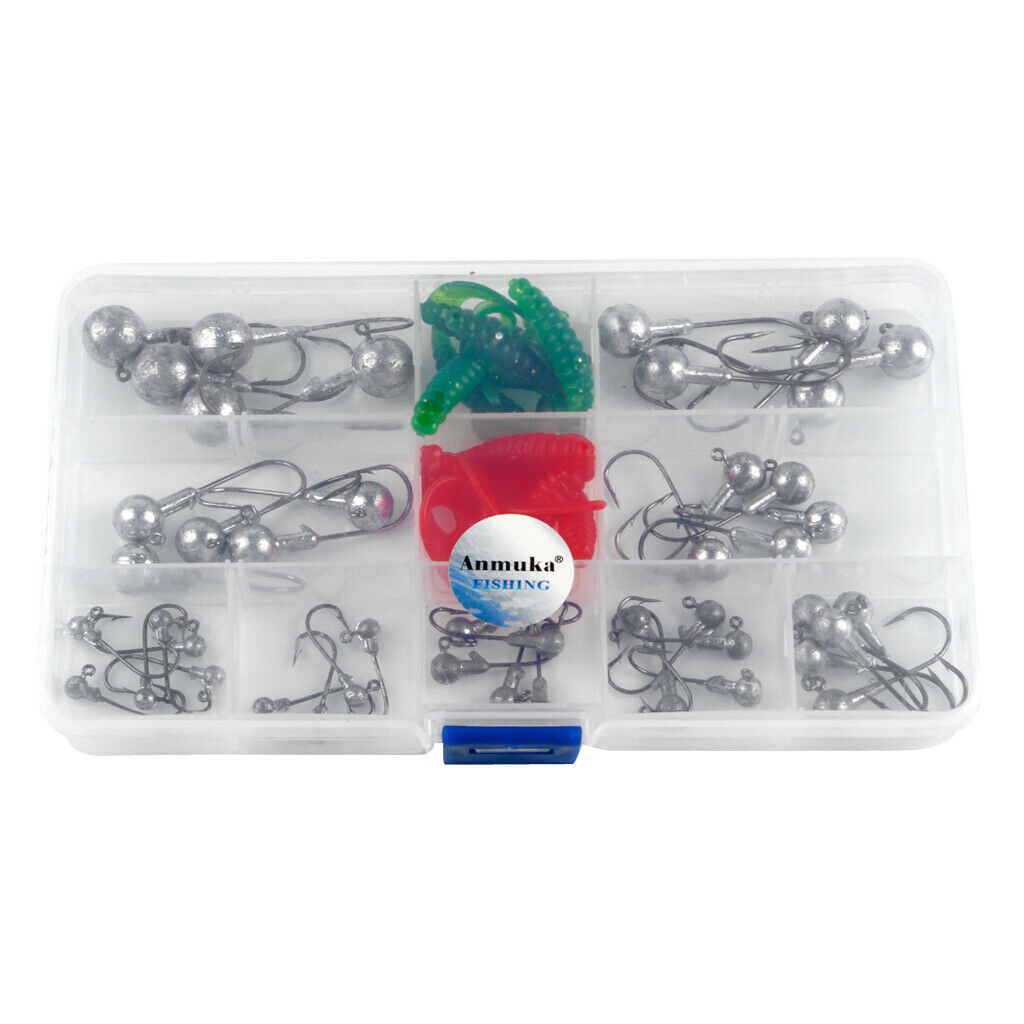 45pcs Lead Head Fishing Hooks Jigging Jig Hooks for Soft Worm Shrimp Lures